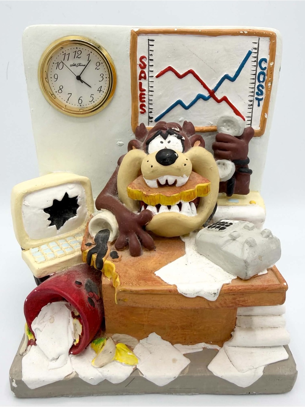 Vtg Looney Tunes Tazmanian Devil Taz Seth Thomas Clock Desk 1994 Warner Bros
